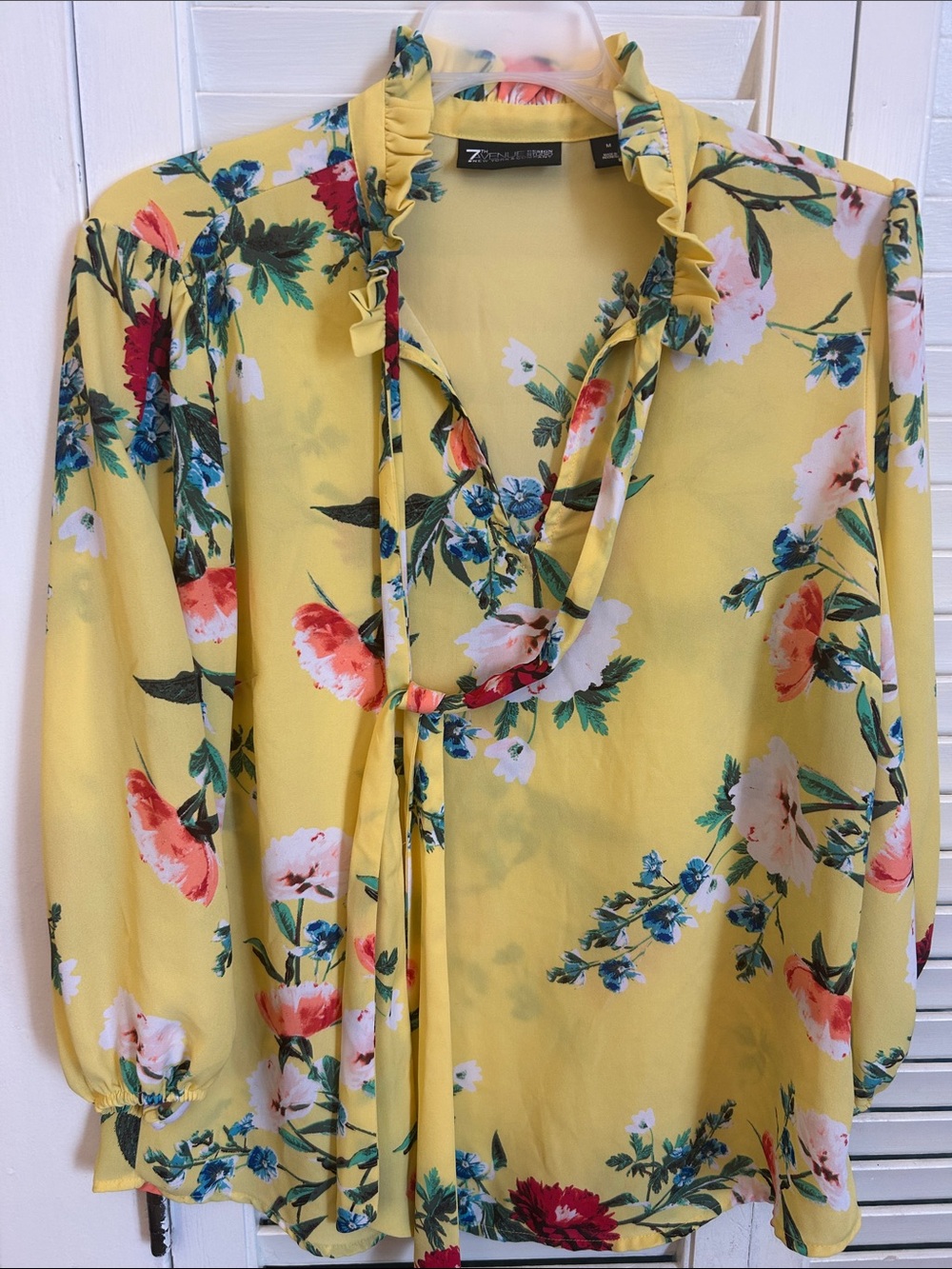 7th Avenue design studio - New York Company -Yellow Floral Tie-Neck Blouse